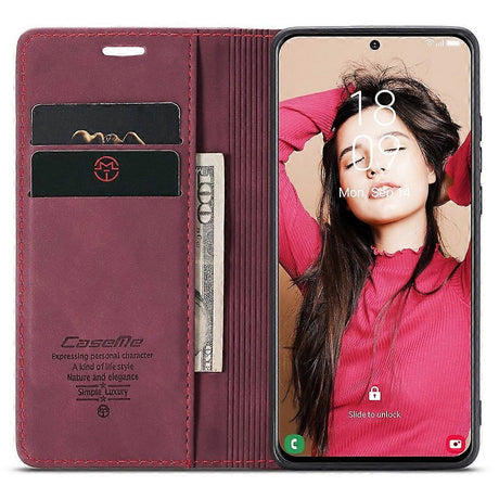 Samsung Galaxy S21 FE Wallet Case Stand with Automatic Suction PU Leather Case Red Compatible with Samsung
