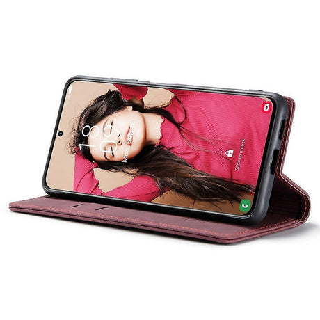 Samsung Galaxy S21 FE Wallet Case Stand with Automatic Suction PU Leather Case Red Compatible with Samsung