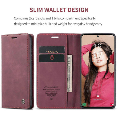 Samsung Galaxy S21 FE Wallet Case Stand with Automatic Suction PU Leather Case Red Compatible with Samsung