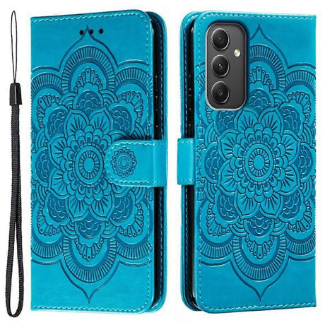 Samsung Galaxy A56 5G Case with Multicolor Mandala Embossed PU Leather Wallet Cover - Blue