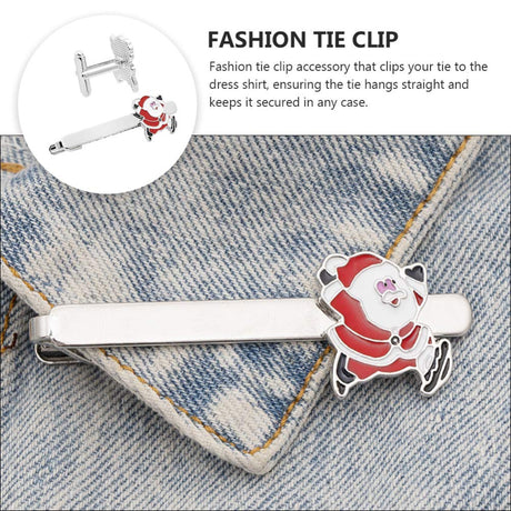 Christmas Tie Clip 2 pcs, Stylish Santa Tie Clip, Compatible with Christmas Wedding Winter Accessories, Bar Buckle Tie Clip