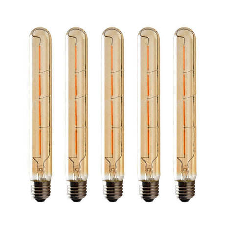 LED Edison Filament Bulbs 6W E27 Warm White 5-Pack T225 Long Tube Design Yellow Glass