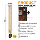 LED Edison Filament Bulbs 6W E27 Warm White 5-Pack T225 Long Tube Design Yellow Glass