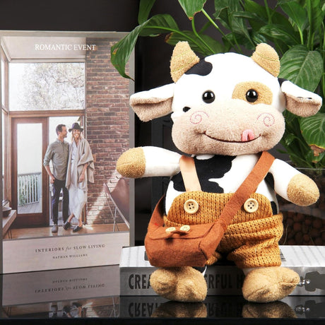 Brown Cow Plush Toy 30cm Soft Hug Pillow Compatible with Yux