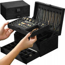 Black Jewelry Box with Key Lock, Multiple Compartments, Compatible with Yux