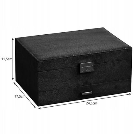 Black Jewelry Box with Key Lock, Multiple Compartments, Compatible with Yux