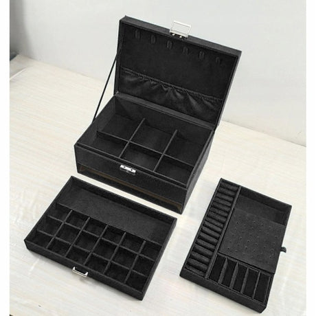 Black Jewelry Box with Key Lock, Multiple Compartments, Compatible with Yux