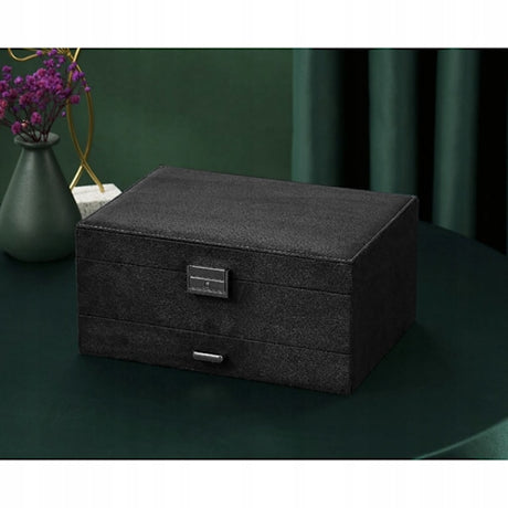 Black Jewelry Box with Key Lock, Multiple Compartments, Compatible with Yux