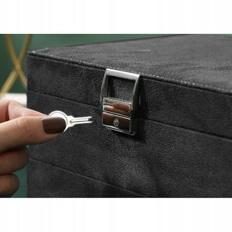 Black Jewelry Box with Key Lock, Multiple Compartments, Compatible with Yux