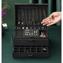 Black Jewelry Box with Key Lock, Multiple Compartments, Compatible with Yux
