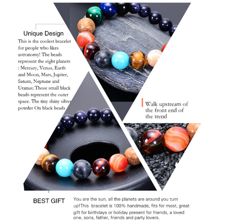Solar System Bracelet with Nine Planets and Natural Stone Beads for Men and Women