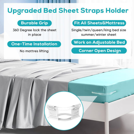 Invisible Sheet and Bed Cover Fastener Set of 4 White Keeps Sheets Tight Removable Storable