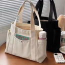 Canvas Tote Bag for Work Travel College Student Book Bag Large Capacity Shoulder Bag Black