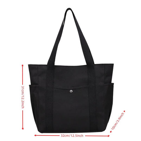 Canvas Tote Bag for Work Travel College Student Book Bag Large Capacity Shoulder Bag Black