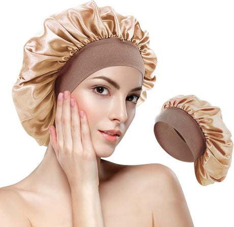 Gold Satin Sleep Cap for Women Girls Curly Hair Breathable Large Night Cap