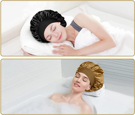 Gold Satin Sleep Cap for Women Girls Curly Hair Breathable Large Night Cap