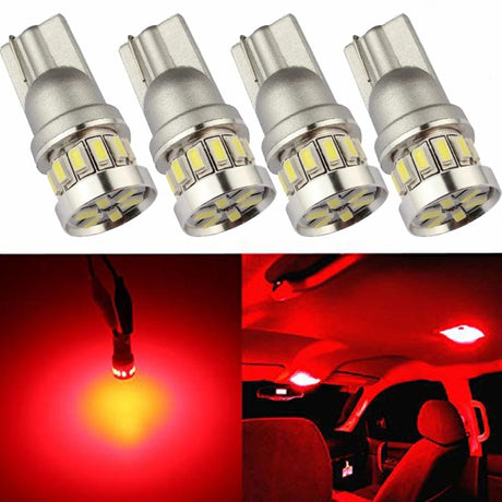 T10 W5W Canbus Red 4-Pack LED Bulbs 12V 24V Compatible with Automotive