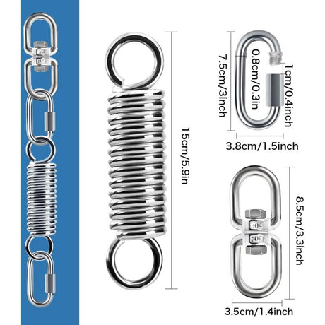 Spring Suspension with 360° Swivel Hooks, Carabiners for Hanging Chair Yoga Sandbag, 200 kg Load Capacity