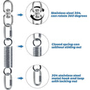 Spring Suspension with 360° Swivel Hooks, Carabiners for Hanging Chair Yoga Sandbag, 200 kg Load Capacity
