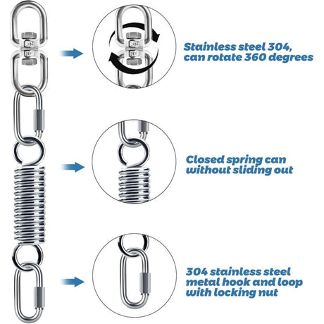 Spring Suspension with 360° Swivel Hooks, Carabiners for Hanging Chair Yoga Sandbag, 200 kg Load Capacity