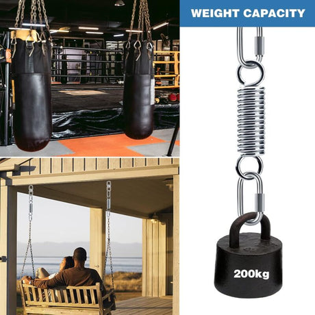 Spring Suspension with 360° Swivel Hooks, Carabiners for Hanging Chair Yoga Sandbag, 200 kg Load Capacity