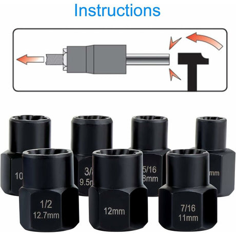 Socket Wrench Set with Nut Extractor For Damaged Bolts 13 Pieces