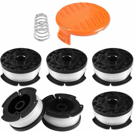 Trimmer Line Spool Compatible with Black and Decker Trimmers, 6-Pack with 1 Spool Guard and 1 Spring