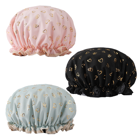 Waterproof Shower Caps for Women, Double Layered, 3-Pack