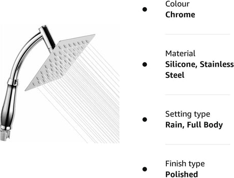 Rain Shower Head High Pressure Large Square Chrome Finish Universal Replacement Shower Accessories