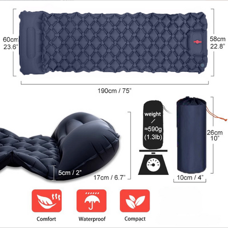 Camping Mattress Self-Inflating Lightweight Compact Single Double Attachable Inflatable Mat Navy