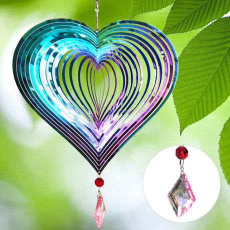 Metal Wind Chime 37x20 cm Stainless Steel Heart Pattern Hanging Garden Decoration with 360° Rotating Hook