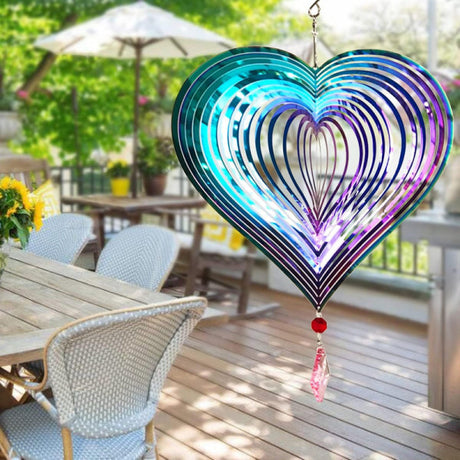 Metal Wind Chime 37x20 cm Stainless Steel Heart Pattern Hanging Garden Decoration with 360° Rotating Hook