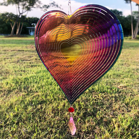 Metal Wind Chime 37x20 cm Stainless Steel Heart Pattern Hanging Garden Decoration with 360° Rotating Hook