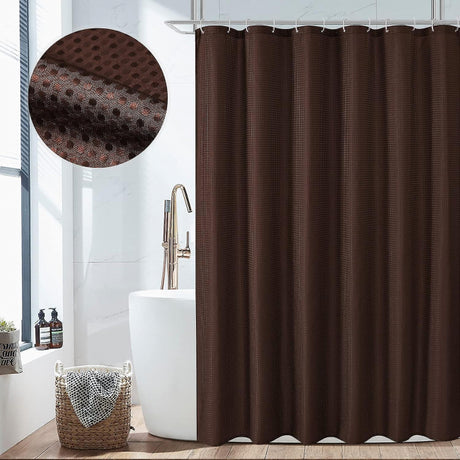 Brown Waffle Woven Textured Bathroom Shower Curtain