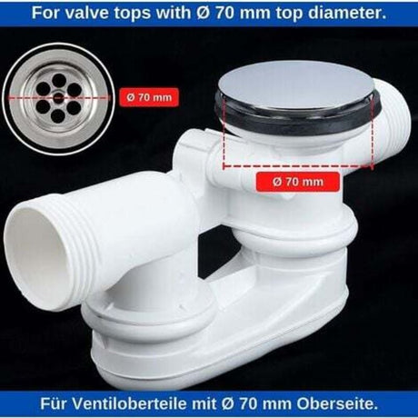 Universal Bathtub Stopper Ø70mm Adjustable Height Double Seal Chrome Brass Stainless Compatible with Most Sinks and Bathtubs