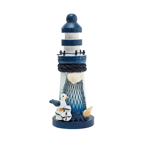 Wooden Lighthouse Decor 10cm Nautical Ornament with Seabird Marine Decoration in Mediterranean Style