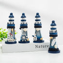 Wooden Lighthouse Decor 10cm Nautical Ornament with Seabird Marine Decoration in Mediterranean Style