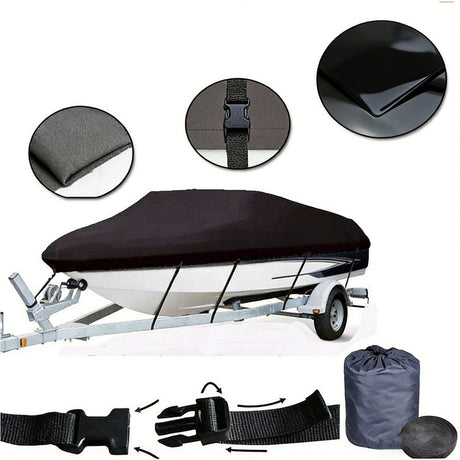 14-16ft Boat Cover Trailerable Marine Grade 600D Black