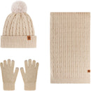 3-in-1 Hat, Scarf & Gloves for Women - Winter Warmth - Cycling Ear Warmers - Knitted Hat, Scarf & Gloves - Beige - Christmas Gift - Birthday Gift