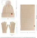 3-in-1 Hat, Scarf & Gloves for Women - Winter Warmth - Cycling Ear Warmers - Knitted Hat, Scarf & Gloves - Beige - Christmas Gift - Birthday Gift