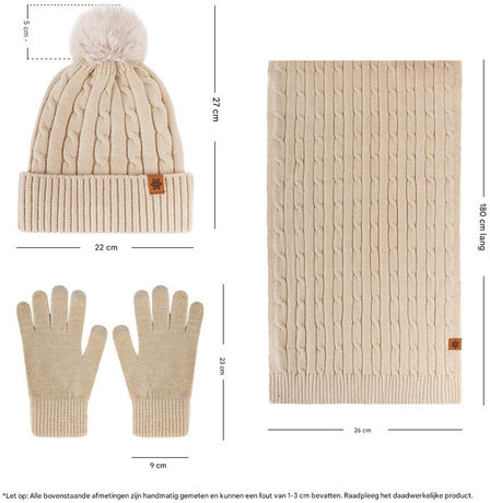 3-in-1 Hat, Scarf & Gloves for Women - Winter Warmth - Cycling Ear Warmers - Knitted Hat, Scarf & Gloves - Beige - Christmas Gift - Birthday Gift