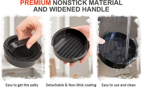 3-in-1 Hamburger and Hamburger Press - Hamburger Mold - Non-stick, Durable Patty Maker for Stuffed Burgers and Sliders - Easy to Clean - Black