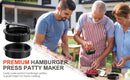 3-in-1 Hamburger and Hamburger Press - Hamburger Mold - Non-stick, Durable Patty Maker for Stuffed Burgers and Sliders - Easy to Clean - Black