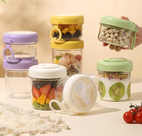 Yogurt Cup to Go - 880 mL - Muesli Cup - Oats Pots - Soup Cup - Lunch Cup - Lunch Pot - Leak-Proof - Insulated - with Spoon - Dishwasher Safe - White