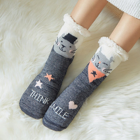 House Socks (1 pair) - Floor Socks - Slipper Socks - Women's House Socks - Fleece Lining - Non-Slip House Socks - Christmas Gift