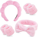 Winter Headband for Women - Set of 4 - Pink Makeup Headband and Wristband Set - Suitable for Facial Cleansing and Skin Care - Christmas Gift - Birthday Gift, Gift for Girls