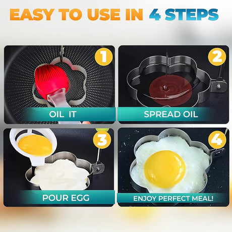 Stainless Steel Egg Baking Mold - 5 Pieces - Egg Baking Mold - Kitchen Utensils - DIY Model Egg Baking Mold - 5 Piece Creative Breakfast Set - Circle, Heart, Flower, Five-Pointed Star and Mickey Mouse Shapes