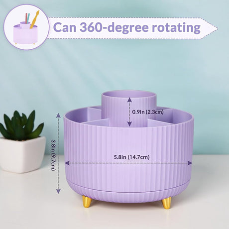 Storage Box - Rotating purple organizer for pens and art supplies - Storage box with compartments - Rotatable - Suitable for offices, schools and homes