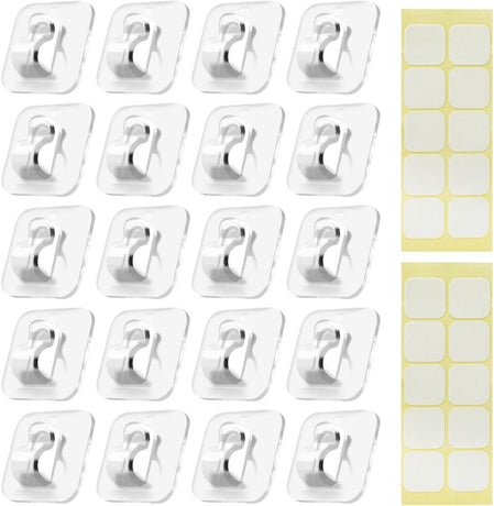 Hooks - Mini Light Clips | Self-Adhesive Lighting Hooks - Cable Holder Organizer - Set of 20 Hooks incl. Adhesive Strip