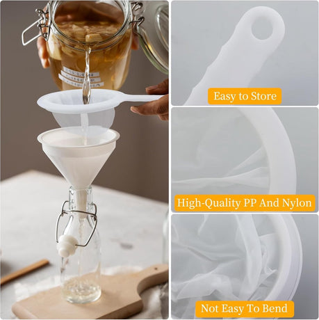 2-Piece Food Strainer - Mesh Sieve - Sieve Filter - Reusable Strainer - for Oil, Coffee, Tea, Juice, Wine (200 Mesh) - White